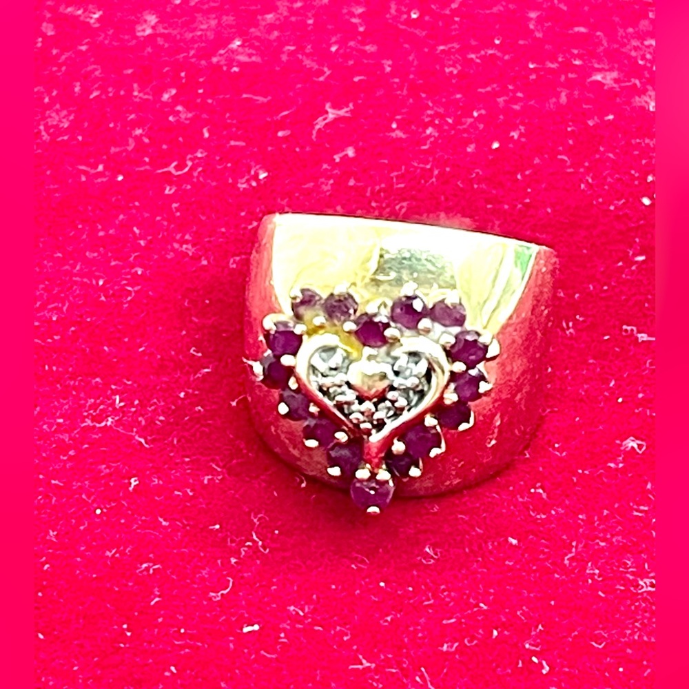 14k heavy Ruby and Diamond Heart Ring - Picture 2 of 8